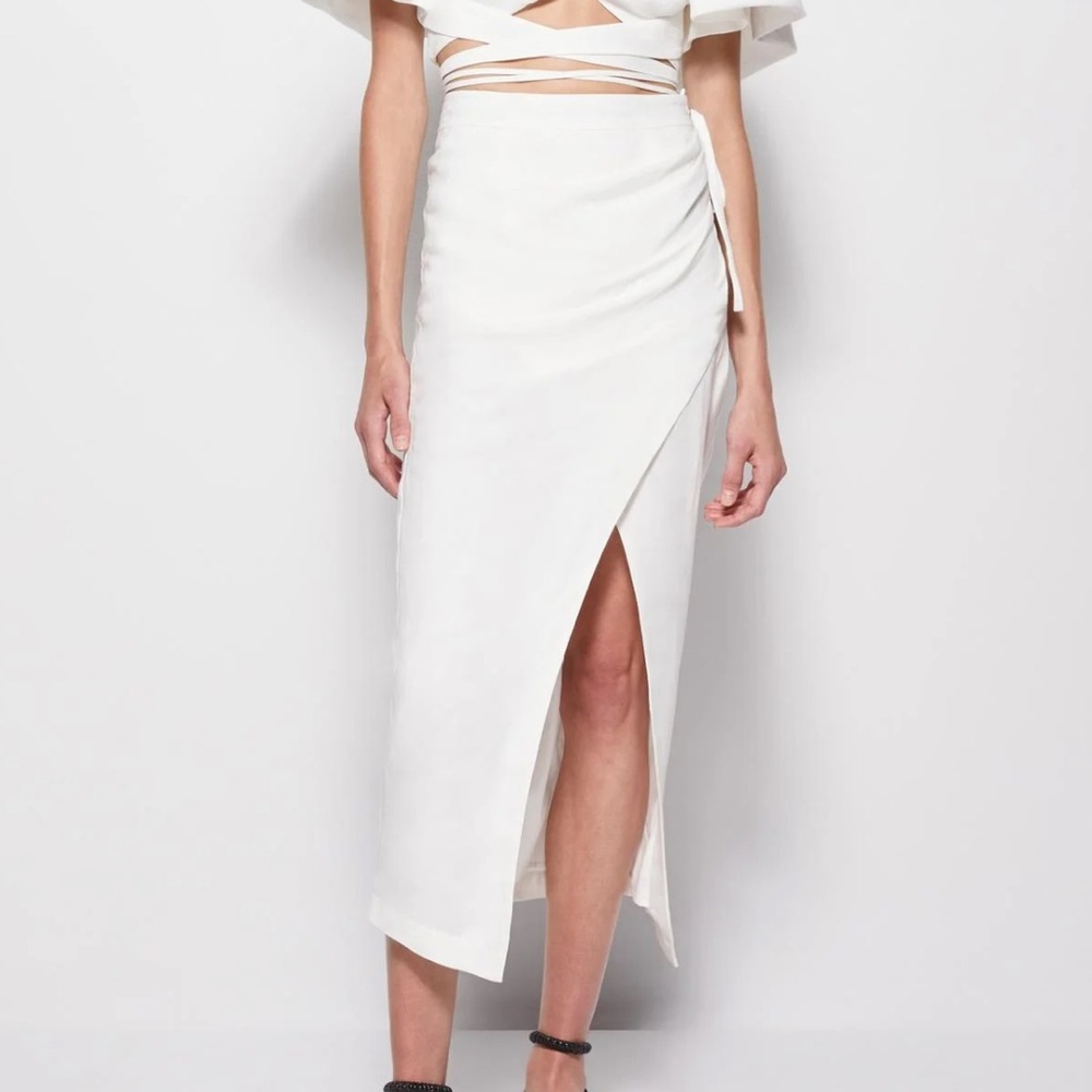 Jonathan Simkhai Valencia Linen Wrap Midi Skirt